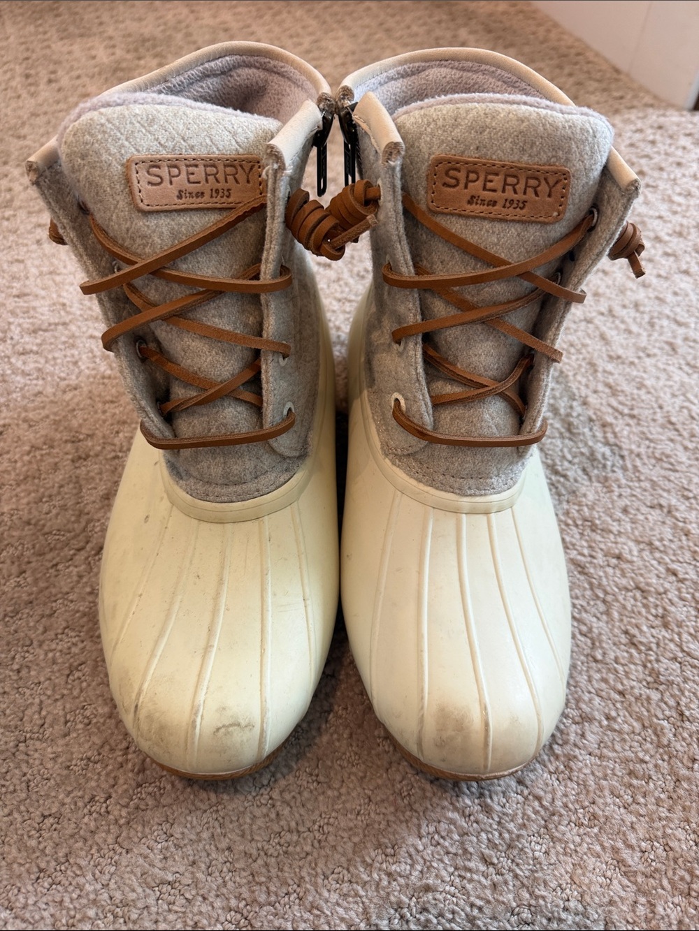 Sperry Cream and Gray Women's Waterproof Duck Boots